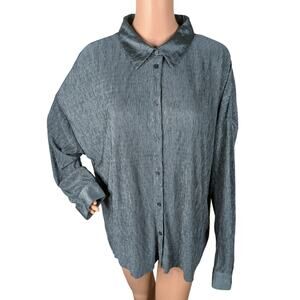 Bailey 44 Anthropologie Crinkle Satin Button Down Shirt XL | Green Gray Pleated